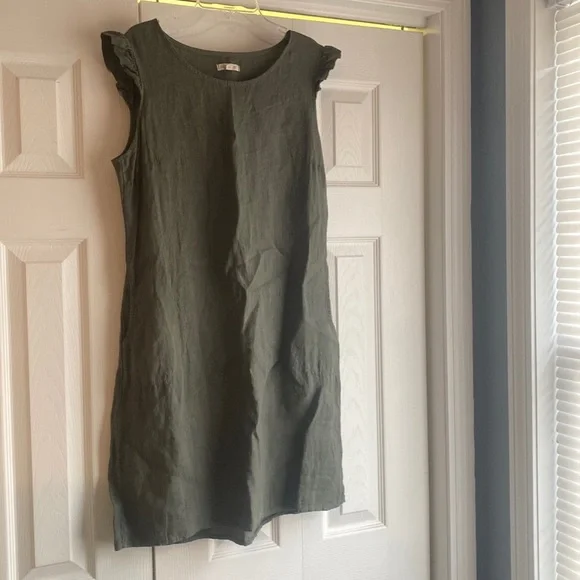Lina Tomei | Dresses | Lina Tomei Green Linen Dress With Ruffle Sleeves And  Pockets | Poshmark